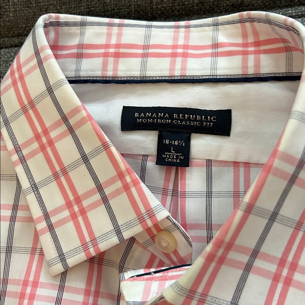 Banana Republic Men's Coral, black and white Plaid Shirt - Picture 2 of 2